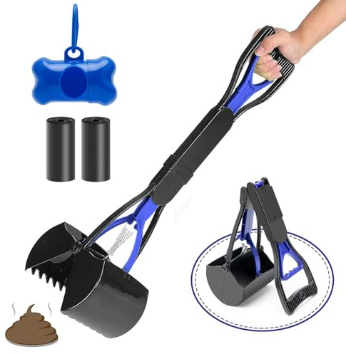 VIDSTW Paletta Raccogli Cacca Cani per Raccogli 45cm Cacca Cane Pieghevole Paletta per Cacca con Sacchetti Cane Cacca, Portasacchetti Cane Cacca Cane Paletta Cacca Cane per Raccogli Feci Cane (Blu)