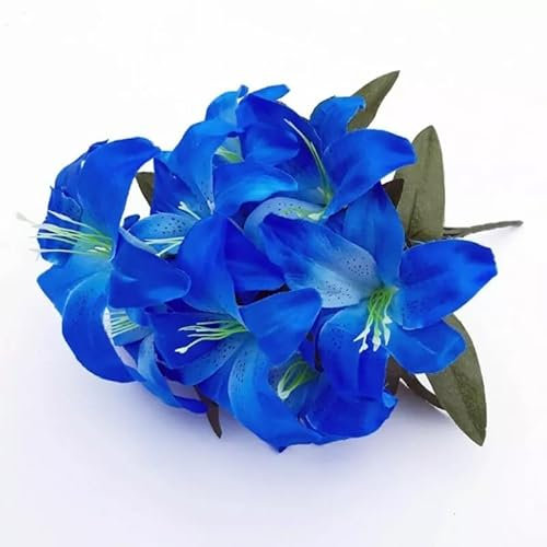 Constprog 10 fleurs de lys artificielles en soie : décoration exquise pour la maison, un mariage, une fête et un jardin (bleu foncé)