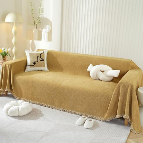 SHANNA Einfarbig Sofa Überwurfdecke 1/2/3/4 Sitzer, Chenille Ganzjährig Nutzbar Sofabezug L Form U Ecksofa Große SofaÜberzug, Vielseitige Sofaüberwurf Couch Überzug Sofa Cover Futonbezug mit Quaste
