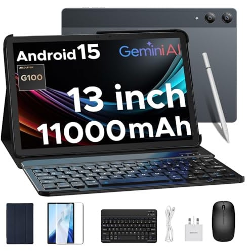 DOOGEE TAB E3 Pro Android 15 Tablet 13 Inch, 11000mAh Big Battery, 32GB RAM 256GB ROM, Helio G100 Octa-Core, Ultra-Slim 7.9mm Metal Body, Dual SIM Slot, Tablet with Keyboard and Pen/Mouse/Case (Gray)