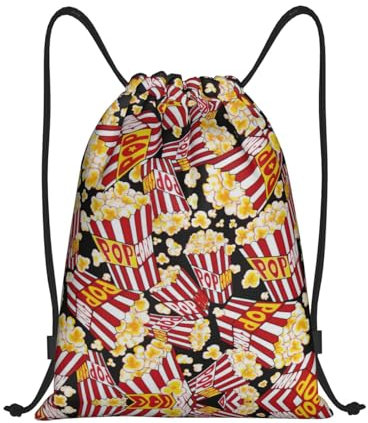 EdWal Rucksack mit Popcorn-Aufdruck, Kordelzug, Turnbeutel, Kordelzugbeutel, Rucksack für Sport, Fitnessstudio, Reisen, Schwarz , S