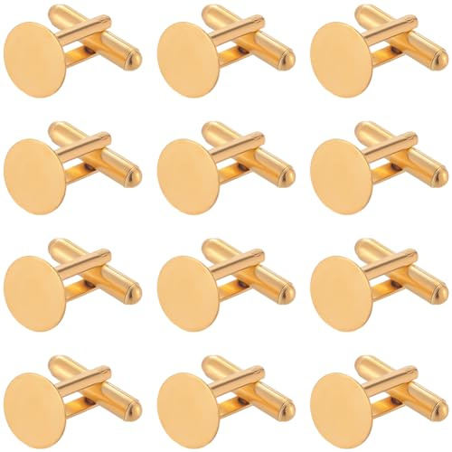 SUNNYCLUE 1 Box 20 Stück 12mm Blanke Goldene Manschettenknöpfe Runde Manschettenknöpfe Lose Messinglegierung Knopfablage Flach Kleine Business Anzüge Ohrstecker Manschettenknöpfe Für Männer DIY Busin