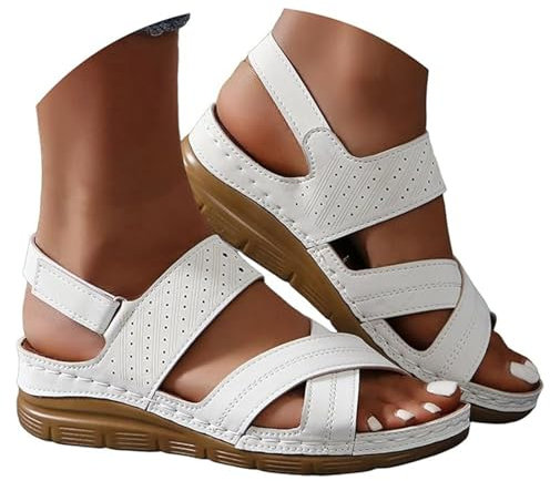 Sandali Ortopedici Donna Estive Comodi Aperte Sandalo Plantare Estraibile Pianta Larga Eleganti Pelle Supporto Arco Sandali Zeppa Sportivi Platform Sandalo Cinturini alla Caviglia Trekking Camminare