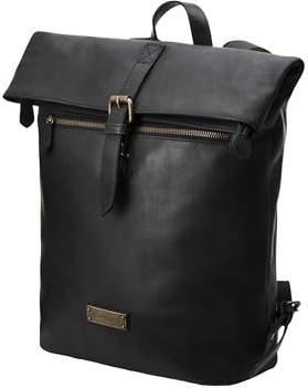 DRAKENSBERG Leder Roll-Top Rucksack 'Paula' Damen, Herren, kleiner Tagesrucksack mit 15 Laptopfach, bis 16L - Schwarz, DR00449