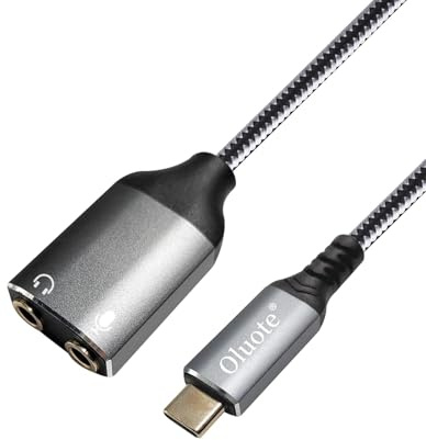 Oluote Splitter per Cuffie da USB C a 3,5 mm, Adattatore Audio da Type-C a DoppioJack Ausiliario Femmina da 3,5 mm per Cuffie con Microfono, Adattatore Microfono USB C (1.5M)