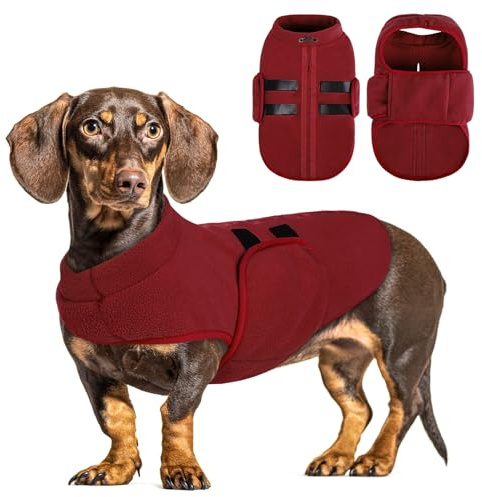 PUZAUKAL Hundepullover Fleece Weste Hundemäntel Winter Warmer Hundeweste für Kleine Hunde Weicher Fleece Hundejacke mit Geschirr Pullover für Mittel Großen Hund Katze (Burgunderrote XS)