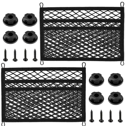 CDDCWZ 2 Stück 3Lagen Aufbewahrungsnetz,Auto Netz Innenraum,gepäcknetz Auto | aufbewahrungsnetz camper,kofferraum netztasche,45x25cm Universell für Kfz Wohnwagen LKW Boot Bohrlochmontage