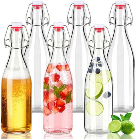 Siocok 6 PCS 250ml Glass Bottles with Stoppers, Clip Top Preserve Bottles Clear Glass Bottless with Airtight Stoppers, for Homebrewing, Beverages, Kombucha, Wine, Vinegar and Oil (500ml - 6Pack)