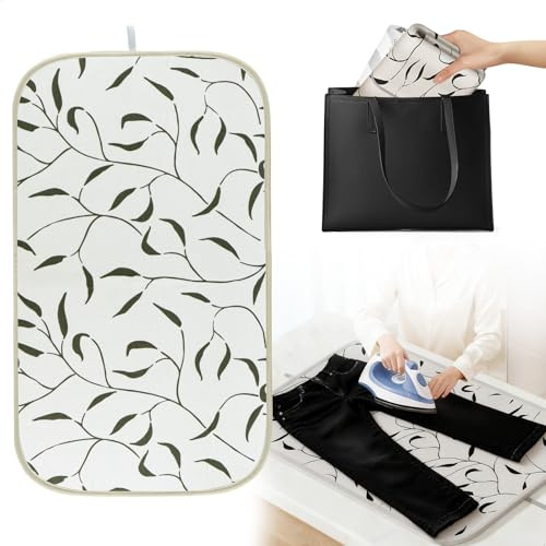Tapis de Repassage sur Table, Nappe de Repassage Pliante, Tapis de Repassage Antidérapant Portable à Motif de Feuille, 70 x 40 cm