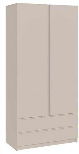 Selsey Schrank Kaschmir Moderner 2-Türen Kleiderschrank Kinderzimmer 100 cm Breit Push-to-Open Inkl. Kleiderstange, 6 Regale, 2 Schubladen Kinderspielzimmer Schlafzimmer Garderobe Möbel