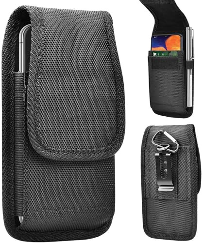 XL Phone Holster – Heavy-Duty Belt Phone Pouch for Large Smartphones, Tactical Mobile Pouch with Compartments, Multi-Purpose Cell Phone Holder for Work, Hiking, Camping & Outdoor Activities (Black)