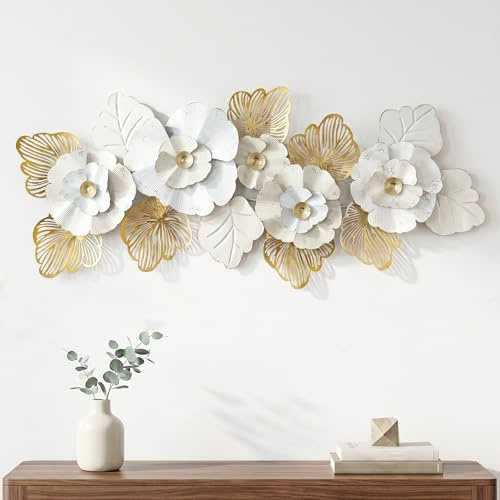 Blissio Moderne Wanddeko Metall,Groß Wanddeko Wohnzimmer,Horizontal und Vertikal Aufhängbar,für Esszimmer,Flur & Büro,Einfache Montage,Blumen Wanddeko - 150CM