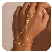 OuryTech Armband Damen Gold, Armband Gold und Schmuck, 14K Vergoldetes Hand Chain Armband mit Fingerring, Zarter Trend Goldschmuck für Damen