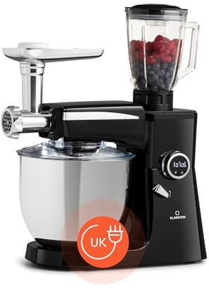 Klarstein Food Processor Blender Multifunctional, 2000W Food Blender with Meat Mincer, 3 in 1 Blenders, Mixers & Food Processors for Kitchen, 10L Professional Large Food Processors Combo & Stand Mixer
