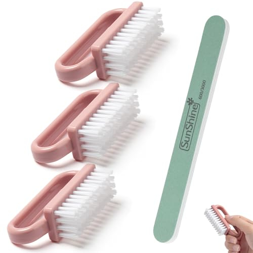 AOOWU Nail Brush, 3 Pcs Handle Nail Brushes with Double Sided Nail File, Plastic Clean Brush, Hand Scrubbing Cleaning Brush, Nail Cleaning Scrubbing Brushes for Hands Feet Nails for Men Women Kid