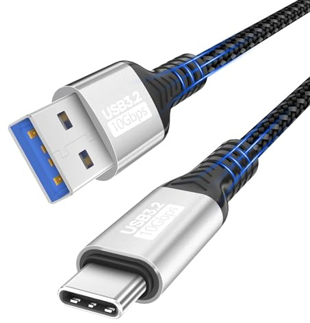 USB A a USB C Cable 1m,Transferencia de Datos 10Gbps,cable de carga rápida de 3A para iPhone 17/16/15/Pro Max,Samsung Galaxy S24,S23,S22,A55,iPad Pro,SSD externo y dispositivo USB a tipo C