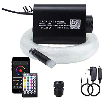 Kingmaled 16W APP Controll+Sound Activated Car Home Fibre Optic Star Ceiling Light Kit, RGBW Light Engine + 28Keys Remote+Fibers[150pcs*0.75mm*2m], Create Atmosphere Full of Romantic and Rhythm