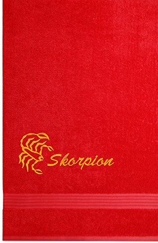 Lashuma Linz Frottee Duschtuch Sternzeichen Skorpion, Badehandtuch 70x140 cm, Farbe Scharlach Rot