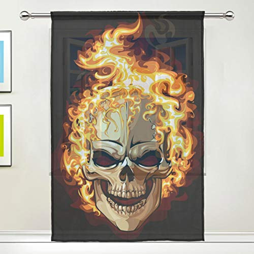BIGJOKE Fenstervorhang Halloween Sugar Skull Paneele Vorhang Küche Wohnzimmer Dekor Schlafzimmer Büro Voile Vorhang 1 Stück