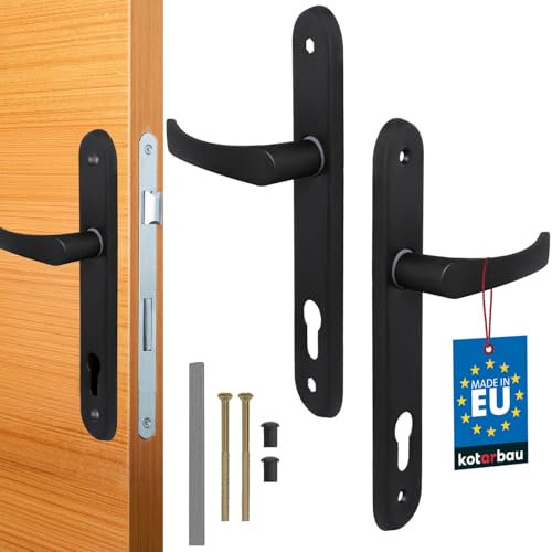 KOTARBAU® Juego de manillas para puerta, Manilla de cilindro de perfil, 90 mm, Manillas de aluminio - negro, 2 Manetas, Manijas de placa larga, Diseño clásico, Kit de montaje incluido, Picaportes