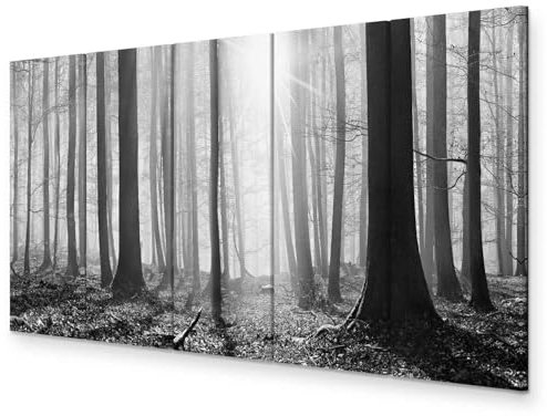 murando - Wandbilder XXL Wald 150x60cm 5 tlg - Wand Deko Leinwand Bilder Groß Wanddeko Wohnzimmer Schlafzimmer Kunstdrucke - Waldlandschaft Natur Panorama Baum c-B-0285-b-m