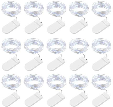 BROTOU LED String Lights 15 Pack, 2M 20 LED Fairy Lights Battery Operated, Copper Wire Lights for Home Garden Mothers Day Wedding Party Christmas Halloween Concerts Bars Clubs Hotels (Cold White)