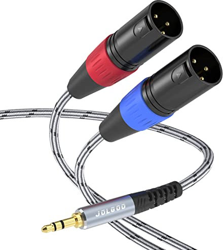 JOLGOO 3.5 mm TRS to Dual XLR Male Pro Stereo Breakout Cable, 1/8 TRS Stereo to 2 XLR Male Y Splitter Patch Microphone Cable, 1 Meter