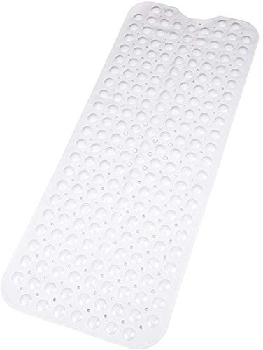 Pinzz Extra Long Bathtub Mat Non-Slip Suction Cups Bath Mat Durable Stylish White Anti-Slip Shower Mat With Modern Design Quality Suction Cups Machine Washable 100x40CM(White)