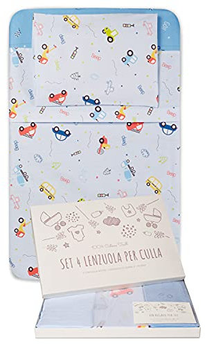 GOYSILA Next to Me Bettwäsche-Set, 4-teilig, 100% Baumwolle, Chicco Next2Me Oeko-Tex, Matratze für Kinderbett, Cosleeping, Spannbettlaken, Babybett, Dream Cullami Kinderkraft Bären (Autos)