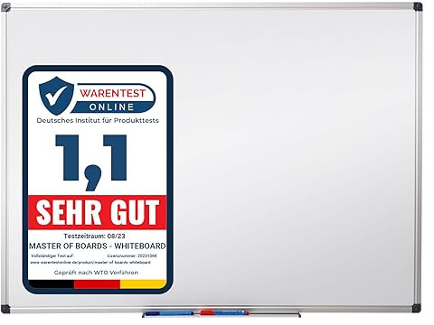 Whiteboard mit Ablageschale | Office Marshal Profi | Lackiert | Beschreibbar & magnethaftend | Trocken abwischbar (100 x 150 cm)