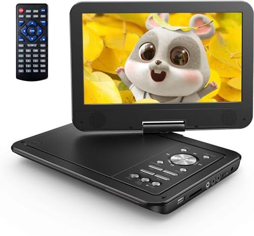 YOTON 12.5 Portable DVD Player with 10.5 HD Swivel Screen for Car and Kids, Built-in Battery, Earphone/AV-IN/AV-OUT/USB/SD Card/TV Sync and VCD/MPG/JEPG Formats(Not Support Blu-ray)