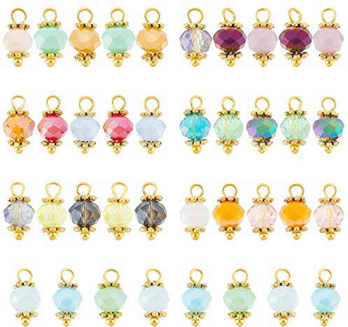 PH PandaHall 140pcs Breloques Creation Bijoux Facettes 7 couleurs Breloques en Verre galvanisés Petites breloques en cristal Charms Pendentifs pour Bijoux Colliers Boucles D'oreilles Bracelet