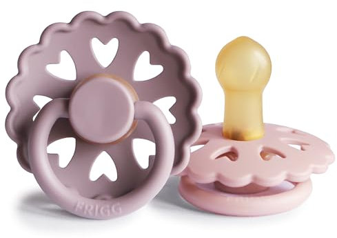 FRIGG Fairytale Schnuller 2 Packung | Latex Schnuller | BPA-Frei | Hergestellt in Dänemark | Symmetrischer Sauger in Kirschform (Twilight Mauve/Primrose, Größe 1 (0-6 Monate))