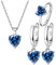 TTPSRY Herzförmig Schmuckset für Damen Kristall Halskette Ohrstecker Ring Set für Braut Zirkonia Brautjungfer Silber Schmuck (Blau)