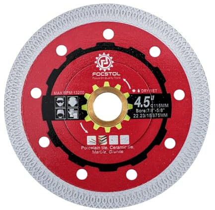 FOCSTOL Diamond Tile Saw Blade - 115mm Cutting Disc for Porcelain Ceramic Tile Marble Granite Quartz Arbor 22.23mm x 15.875mm