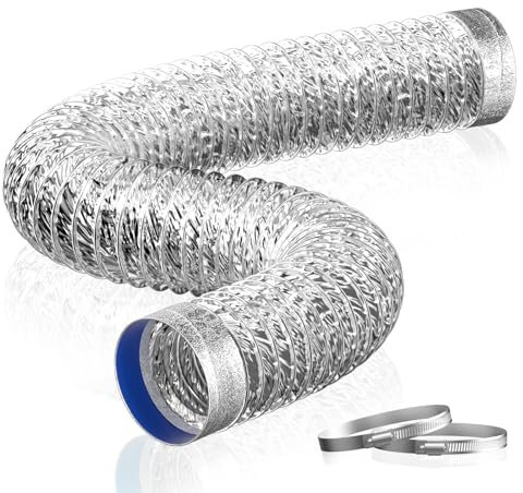 Hon&Guan - Manguera de aire de aluminio con 2 abrazaderas, manguera flexible para campana extractora, secadora, aire acondicionado, manguera de ventilación, diámetro de 150 mm, longitud 2 m