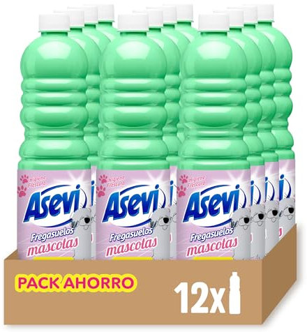Asevi - Fregasuelos Mascotas Concentrado con Tecnología Patentada contra el Mal Olor | Limpiasuelos Perfumado con PH Neutro para Todo Tipo de Suelos - 12 Botellas x 1 Litro