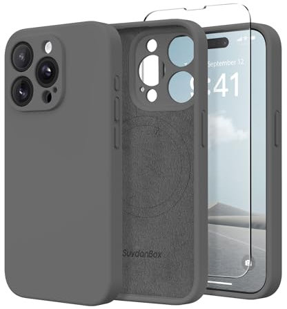 SuydanBox Magnetic for iPhone 13 Pro Case, Compatible with MagSafe, [Full Camera Protection][Screen Protector] Silicone Shockproof Protective Phone Case for iPhone 13 Pro 6.1, Dark Gray