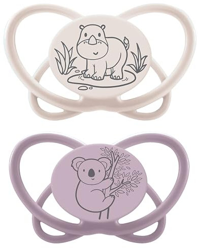 nip - Butterfly | 16-32 Monate | 2er Pack | Stillfreundlicher, zahnfreundlicher Babyschnuller inkl. Schnullerbox. Nachhaltiger Schnuller mit weichem Silikonsauger, Beige/Lila