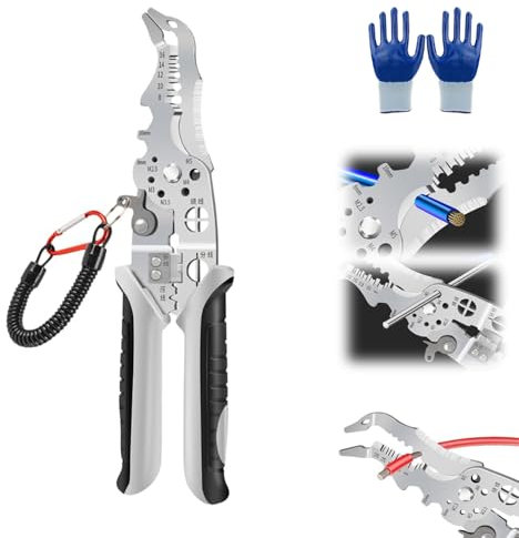 2024 New Multifunctional Elbow Wire Stripping Pliers with A Spring Keychain, Multifunctional Wire Stripper Crimper Cable Cutter Pliers, Professional Electrical Wire Stripping Tool with Elbow (1Pcs)