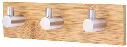 Hapivida Crochet Adhésif, Crochets à Serviette en Bois et en Acier Inoxydable, Porte Serviettes Salle de Bain Torchon Cuisine Crochet Mural (3 Crochets)