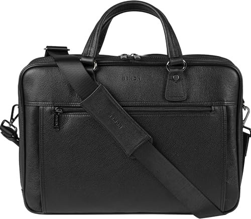 BEMON Porte ordinateur 15.6 pouces 2 compartiments, porte documents en cuir grainé pour homme Enzo, 30 x 41 x 12 cm