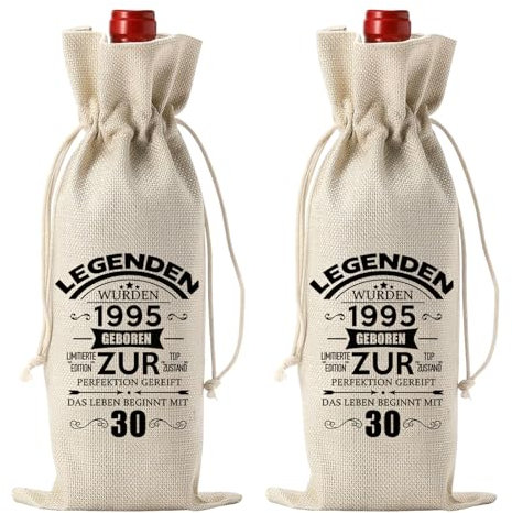 2PCS Flaschenbeutel zum 30. Geburtstag, 1995 Geschenke Weinbeutel, Weintasche als Geschenk zum 30. Geburtstag, Wein Geschenktüte Jutebeutel, Weingeschenkbeutel für Frauen, Ehefrauen, Männer, Freunde