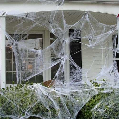 Diyxisk 60 stycken Halloween-spindlar, 100 g Halloween spindelnät, rädsla för falska spindlar, realistisk falsk spindelväv, för trädgård inomhus och utomhus rymddekoration