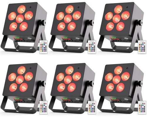 Starlitflow 6PCS 50W Akku LED Par Strahler APP Steuerung, RGBWA UV Bühnenlicht 5200mAh Wiederaufladbarem, Unterstützt IR Fernbedienung, 2,4 GHz Wireless D MX Steuerung für Hochzeits Disco DJ Party