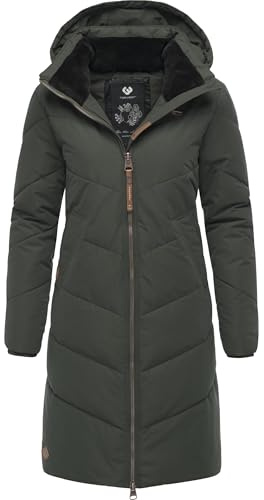 Ragwear Damen Wintermantel warmer wasserdichter Steppmantel lang mit abnehmbarer Kapuze Rebelka XS-6XL