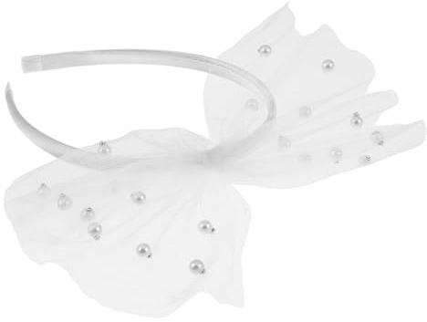Abaodam Weißer Haarreif mit Schleife aus Mesh und Perlenbesatz für Damen und Mädchen Elegantes Tüll Design Bequemer Haarschmuck für Formelle Anlässe und Feiern