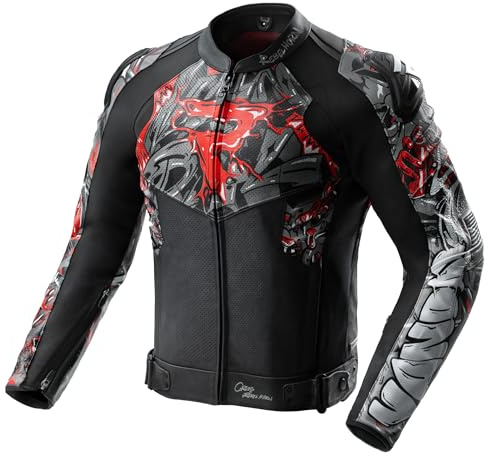 REBELHORN Vandal 2 Motorradjacke Herren | Leder | Protektoren-Set Stufe 2 | Schulterschleifer | In&Out Winddicht Weste | Belüftung | Schutzstufe AAA | Größen bis 62