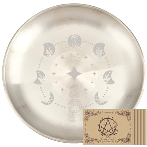PRESSINART Portavelas de Bandeja de Velas de Altar de 1 Pulgada con Patrón de Luna Plato de Vela de Metal para Quemar Incienso En Ritual Tazón de Acero Inoxidable Redondo para Ofrendas con Bandeja de