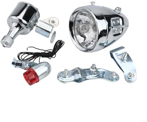 Fahrrad Dynamo Licht Kit AC 12V 6W Generator mit Scheinwerfer und Rücklicht, Aluminiumlegierung Reibungskraftsystem für Radfahren, Silber